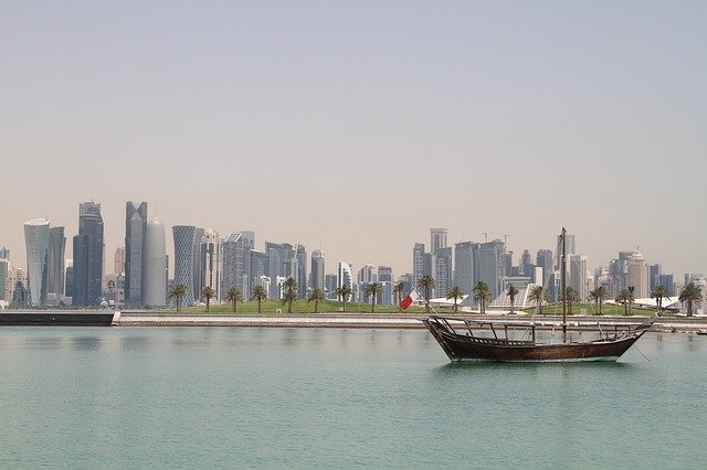 River, boat and skyline of Qatar